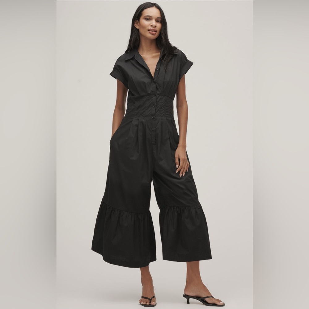 NwT Anthropologie Blacked ruched wide-leg Jumpsuit. Adorable!